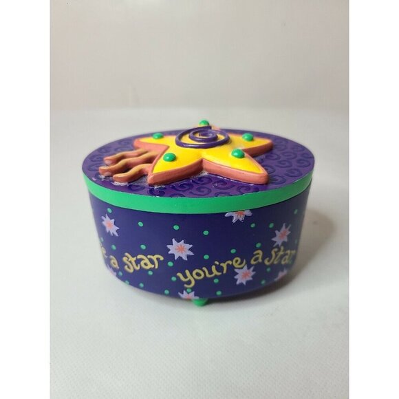 VTG Bright Star Designs Blue Yellow 3D Star Lid Footed Jewelry Trinket Box Retro - Picture 3 of 10